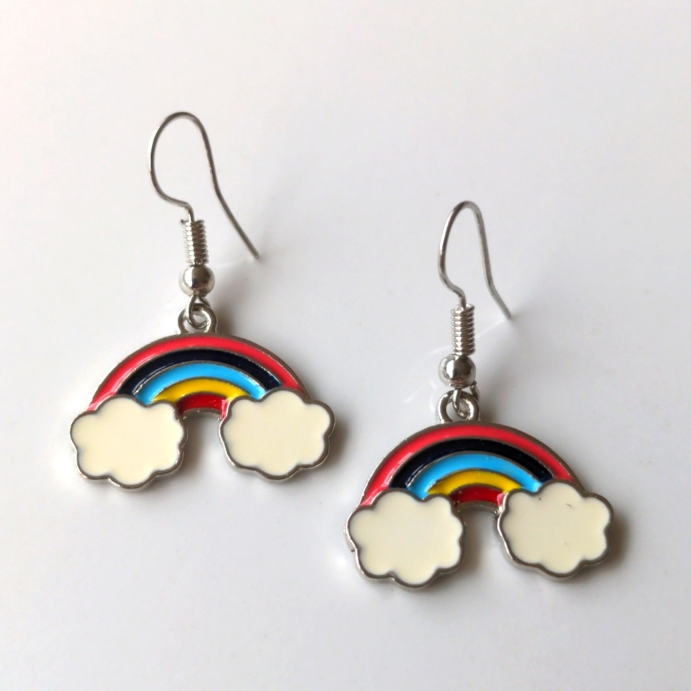 FREE Vintage silver tone rainbow dangle earrings, Freebie